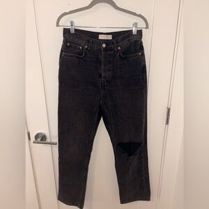 Topshop Black Distressed Women’s Dad Jeans with Button Fly